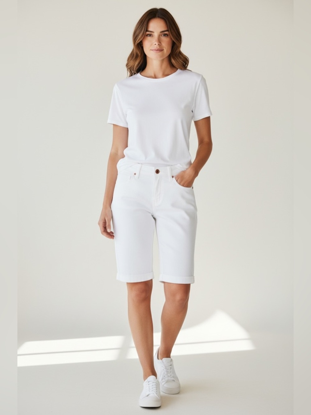 Chicos Women’s Size 4 So Slimming Girlfriend Shorts In Solid White